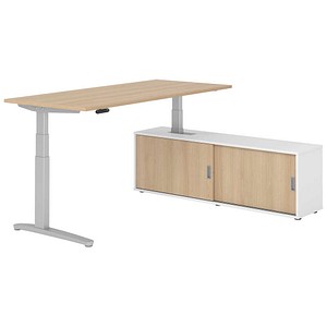 HAMMERBACHER XBHM19SB elektrisch höhenverstellbarer Schreibtisch eiche rechteckig, C-Fuß-Gestell silber 180,0 x 80,0 cm