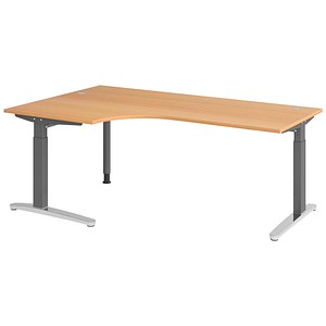 HAMMERBACHER VXB82 höhenverstellbarer Schreibtisch buche L-Form, C-Fuß-Gestell grau 200,0 x 120,0 cm