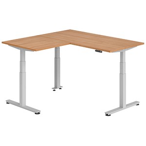 HAMMERBACHER XDSMW1608 elektrisch höhenverstellbarer Schreibtisch nussbaum rechteckig, T-Fuß-Gestell silber 160,0 x 160,0 cm