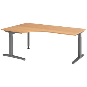 HAMMERBACHER VXB82 höhenverstellbarer Schreibtisch buche L-Form, C-Fuß-Gestell grau 200,0 x 120,0 cm