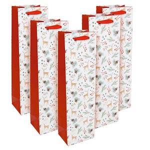 SIGEL Geschenktüten für Flaschen Christmas motifs watercolor Large rot/weiß 10,0 x 35,0 cm, 5 St.