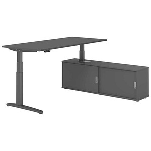 HAMMERBACHER XBHM19SB elektrisch höhenverstellbarer Schreibtisch grafit rechteckig, C-Fuß-Gestell grau 180,0 x 80,0 cm