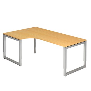HAMMERBACHER RS82 höhenverstellbarer Schreibtisch buche L-Form, O-Fuß-Gestell silber 200,0 x 120,0 cm