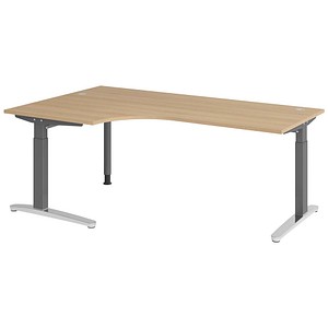 HAMMERBACHER VXB82 höhenverstellbarer Schreibtisch eiche L-Form, C-Fuß-Gestell grau 200,0 x 120,0 cm
