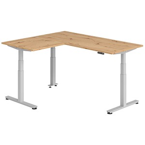 HAMMERBACHER XDSMW1908 elektrisch höhenverstellbarer Schreibtisch asteiche rechteckig, T-Fuß-Gestell silber 180,0 x 160,0 cm