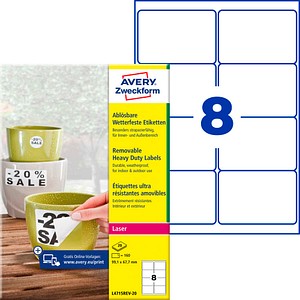AVERY Zweckform wetterfeste Folienetiketten L4715REV-20 weiß 99,1 x 67,7 mm, 20 Blatt