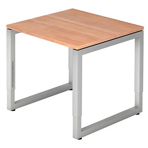 HAMMERBACHER RS08 höhenverstellbarer Schreibtisch nussbaum quadratisch, O-Fuß-Gestell silber 80,0 x 80,0 cm
