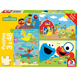 Schmidt Sesamstraße Tierisch stark Puzzle, 3 x 48 Teile