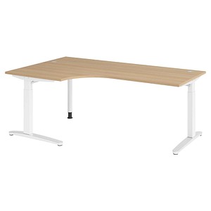 HAMMERBACHER VXB82 höhenverstellbarer Schreibtisch eiche L-Form, C-Fuß-Gestell weiß 200,0 x 120,0 cm