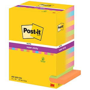 Post-it® Super Sticky Notes Carnival Haftnotizen extrastark farbsortiert, 16 Blöcke