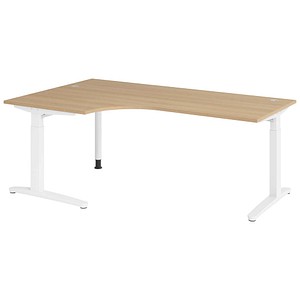 HAMMERBACHER VXB82 höhenverstellbarer Schreibtisch eiche L-Form, C-Fuß-Gestell weiß 200,0 x 120,0 cm