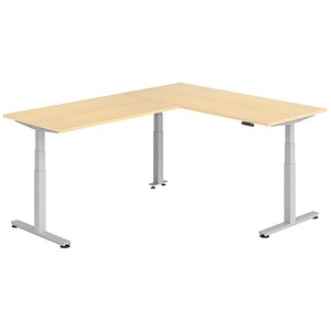 HAMMERBACHER XDSMW1916 elektrisch höhenverstellbarer Schreibtisch ahorn rechteckig, T-Fuß-Gestell silber 180,0 x 240,0 cm