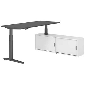 HAMMERBACHER XBHM19SB elektrisch höhenverstellbarer Schreibtisch grafit rechteckig, C-Fuß-Gestell grau 180,0 x 80,0 cm