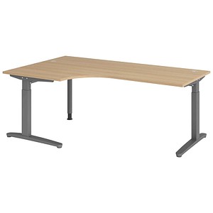 HAMMERBACHER VXB82 höhenverstellbarer Schreibtisch eiche L-Form, C-Fuß-Gestell grau 200,0 x 120,0 cm