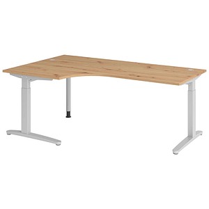 HAMMERBACHER VXB82 höhenverstellbarer Schreibtisch asteiche L-Form, C-Fuß-Gestell silber 200,0 x 120,0 cm