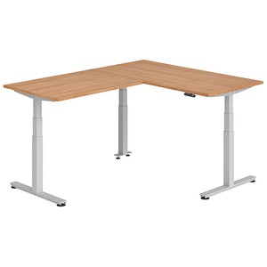 HAMMERBACHER XDSMW1612 elektrisch höhenverstellbarer Schreibtisch nussbaum rechteckig, T-Fuß-Gestell silber 160,0 x 200,0 cm