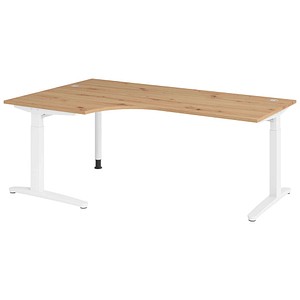 HAMMERBACHER VXB82 höhenverstellbarer Schreibtisch asteiche L-Form, C-Fuß-Gestell weiß 200,0 x 120,0 cm