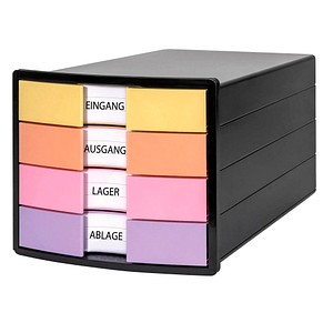 HAN Schubladenbox IMPULS  gelb, orange, rosa, lila 1012-139D, DIN A4 mit 4 Schubladen, 1 St.