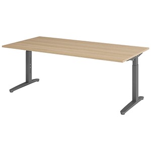 HAMMERBACHER VXB2E höhenverstellbarer Schreibtisch eiche rechteckig, C-Fuß-Gestell grau 200,0 x 100,0 cm