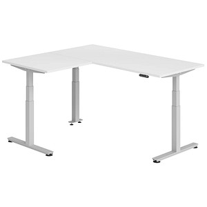 HAMMERBACHER XDSMW1908 elektrisch höhenverstellbarer Schreibtisch weiß rechteckig, T-Fuß-Gestell silber 180,0 x 160,0 cm