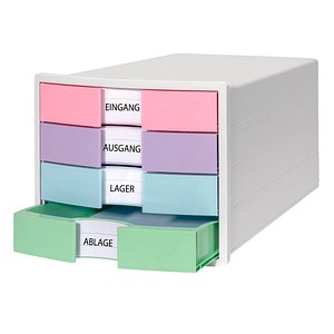 HAN Schubladenbox IMPULS  rosa, lila, blau, grün 1012-129D, DIN A4 mit 4 Schubladen, 1 St.