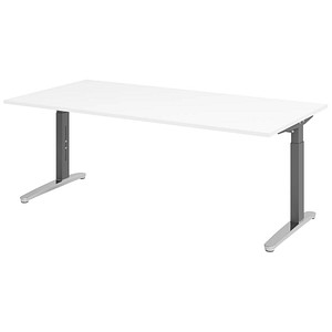 HAMMERBACHER VXB2E höhenverstellbarer Schreibtisch weiß rechteckig, C-Fuß-Gestell grau 200,0 x 100,0 cm