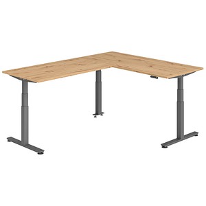 HAMMERBACHER XDSMW1916 elektrisch höhenverstellbarer Schreibtisch asteiche rechteckig, T-Fuß-Gestell grau 180,0 x 240,0 cm