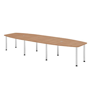 HAMMERBACHER Konferenztisch KT40C nussbaum Tonnenform, Rundrohr chrom, 400,0 x 85,0/130,0 x 72,0 - 74,0 cm