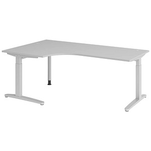 HAMMERBACHER VXB82 höhenverstellbarer Schreibtisch lichtgrau L-Form, C-Fuß-Gestell silber 200,0 x 120,0 cm
