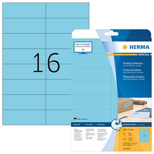HERMA Etiketten 4553 blau 105,0 x 37,0 mm, 20 Blatt