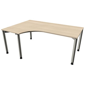 fm Sidney höhenverstellbarer Schreibtisch akazie C-Form, 4-Fuß-Gestell silber 180,0 x 80,0/120,0 cm