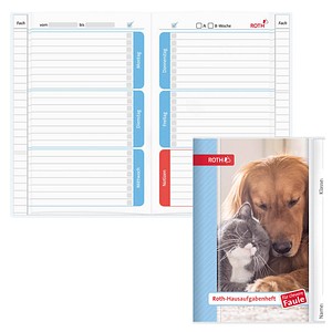ROTH Hausaufgabenheft Hund und Katze für clevere Faule liniert DIN A5 ohne Rand, 104 Blatt, 1 St.