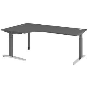 HAMMERBACHER VXB82 höhenverstellbarer Schreibtisch grafit L-Form, C-Fuß-Gestell grau 200,0 x 120,0 cm