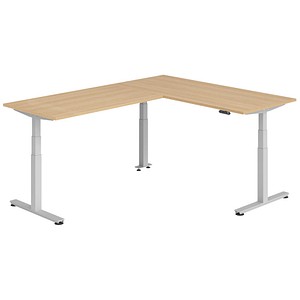 HAMMERBACHER XDSMW1916 elektrisch höhenverstellbarer Schreibtisch eiche rechteckig, T-Fuß-Gestell silber 180,0 x 240,0 cm