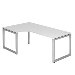 HAMMERBACHER RS82 höhenverstellbarer Schreibtisch weiß L-Form, O-Fuß-Gestell silber 200,0 x 120,0 cm