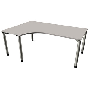 fm Sidney höhenverstellbarer Schreibtisch lichtgrau C-Form, 4-Fuß-Gestell silber 180,0 x 80,0/120,0 cm