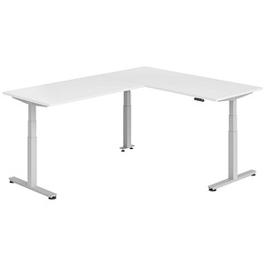 HAMMERBACHER XDSMW1916 elektrisch höhenverstellbarer Schreibtisch weiß rechteckig, T-Fuß-Gestell silber 180,0 x 240,0 cm