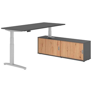 HAMMERBACHER XBHM19SB elektrisch höhenverstellbarer Schreibtisch grafit rechteckig, C-Fuß-Gestell silber 180,0 x 80,0 cm