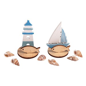 Rayher Bastelholz blau/weiß/natur Set Steckteile Maritim Ø 3,3 cm, 2 Set