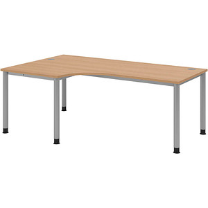 HAMMERBACHER HS82 höhenverstellbarer Schreibtisch eiche L-Form, 5-Fuß-Gestell silber 200,0 x 80,0/120,0 cm