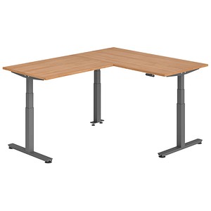 HAMMERBACHER XDSMW1612 elektrisch höhenverstellbarer Schreibtisch nussbaum rechteckig, T-Fuß-Gestell grau 160,0 x 200,0 cm