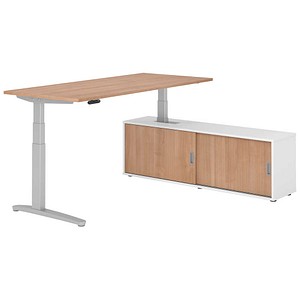 HAMMERBACHER XBHM19SB elektrisch höhenverstellbarer Schreibtisch nussbaum rechteckig, C-Fuß-Gestell silber 180,0 x 80,0 cm