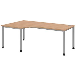 HAMMERBACHER HS82 höhenverstellbarer Schreibtisch eiche L-Form, 5-Fuß-Gestell silber 200,0 x 80,0/120,0 cm