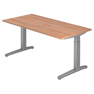 HAMMERBACHER VXB16 höhenverstellbarer Schreibtisch nussbaum rechteckig, C-Fuß-Gestell silber 160,0 x 80,0 cm