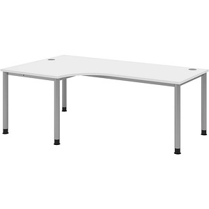 HAMMERBACHER HS82 höhenverstellbarer Schreibtisch weiß L-Form, 5-Fuß-Gestell silber 200,0 x 80,0/120,0 cm