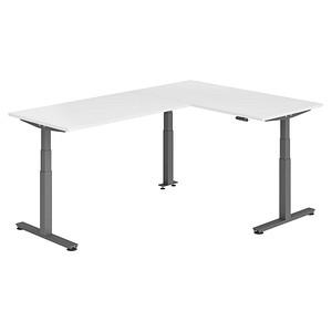 HAMMERBACHER XDSMW1616 elektrisch höhenverstellbarer Schreibtisch weiß rechteckig, T-Fuß-Gestell grau 160,0 x 240,0 cm