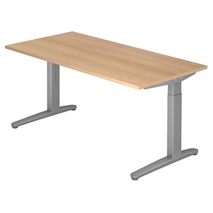 HAMMERBACHER VXB16 höhenverstellbarer Schreibtisch eiche rechteckig, C-Fuß-Gestell silber 160,0 x 80,0 cm
