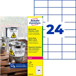 AVERY Zweckform wetterfeste Folienetiketten L4718-20 weiß 70,0 x 37,0 mm, 20 Blatt