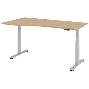 HAMMERBACHER VXDSM18 elektrisch höhenverstellbarer Schreibtisch eiche Trapezform, T-Fuß-Gestell silber 180,0 x 100,0 cm