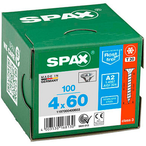 SPAX® Universalschrauben T20 Senkkopf BLANK A2 1197000400603 4 mm x 60 mm, 100 St.